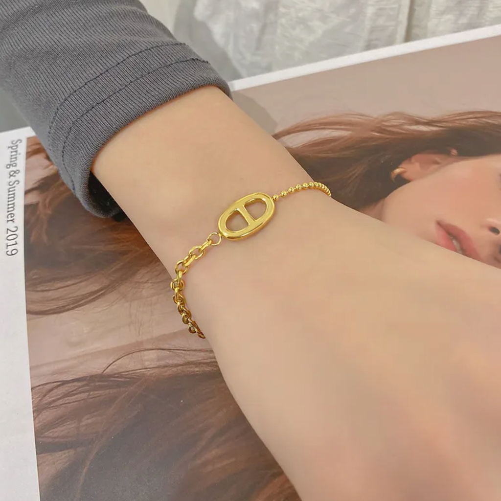 Geometric Titanium Steel Ball Chain Bracelet for Women