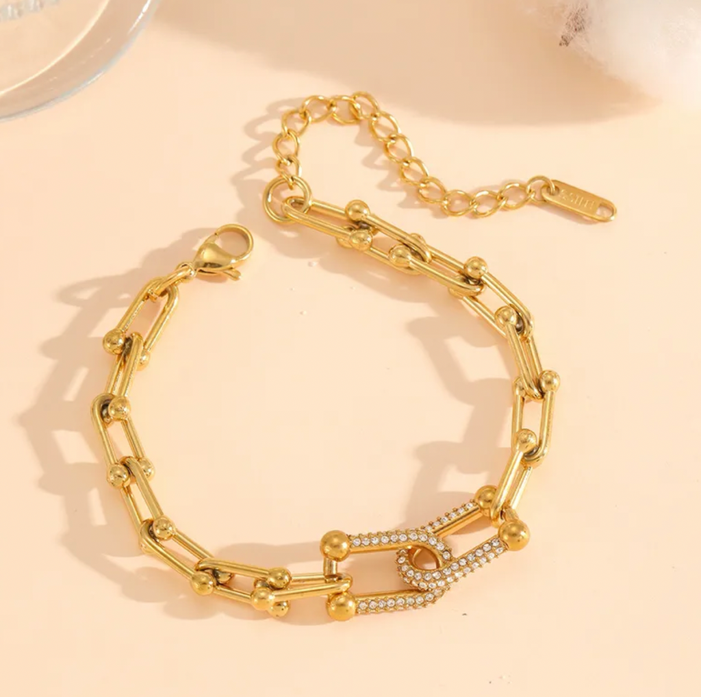 Geometric Rhinestone Horseshoe Buckle Bracelet for Women