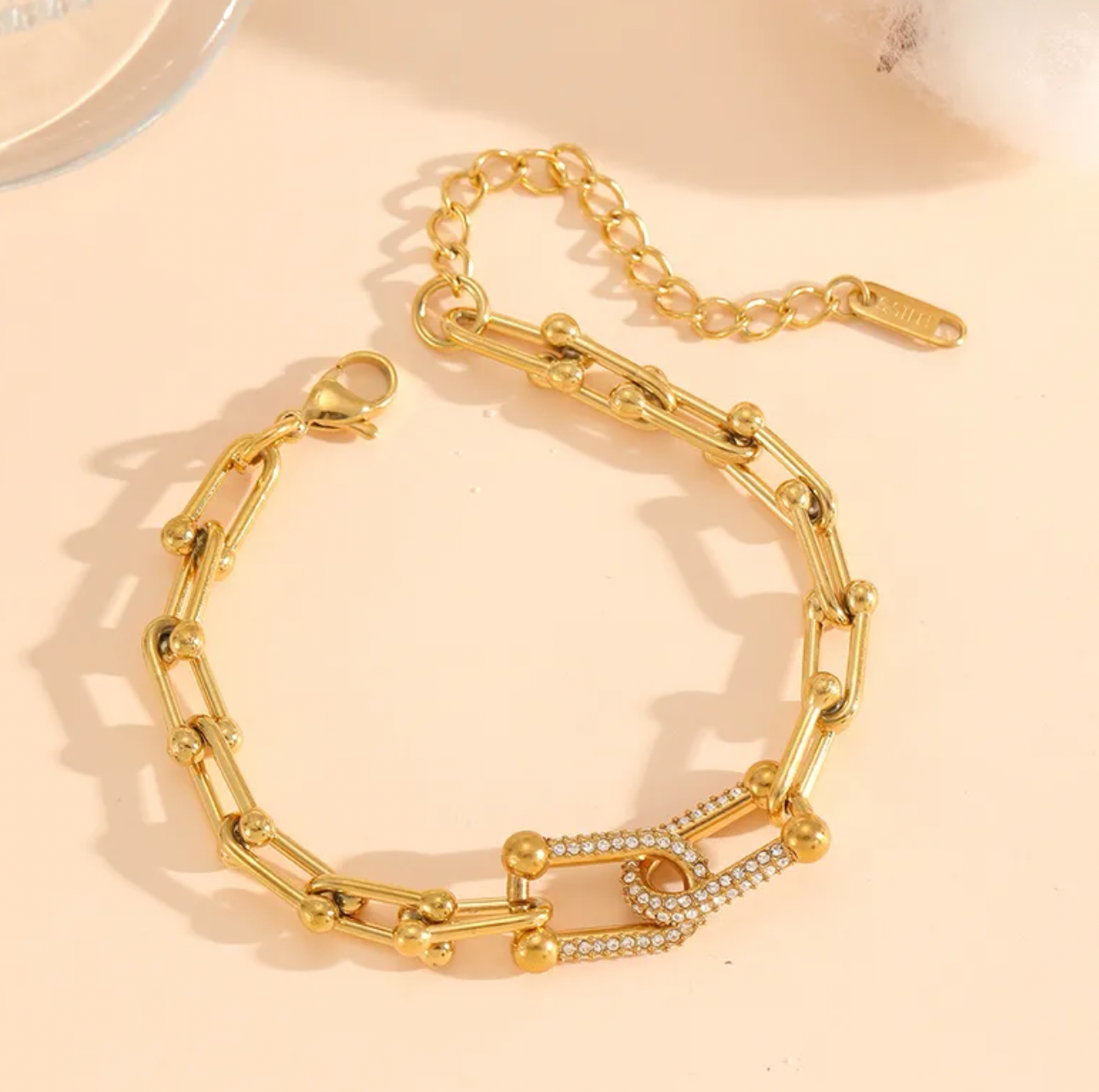 Geometric Rhinestone Horseshoe Buckle Bracelet for Women