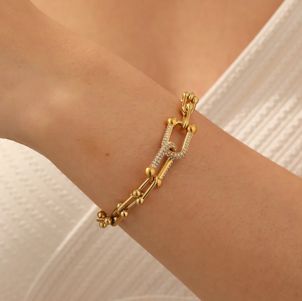Geometric Rhinestone Horseshoe Buckle Bracelet for Women
