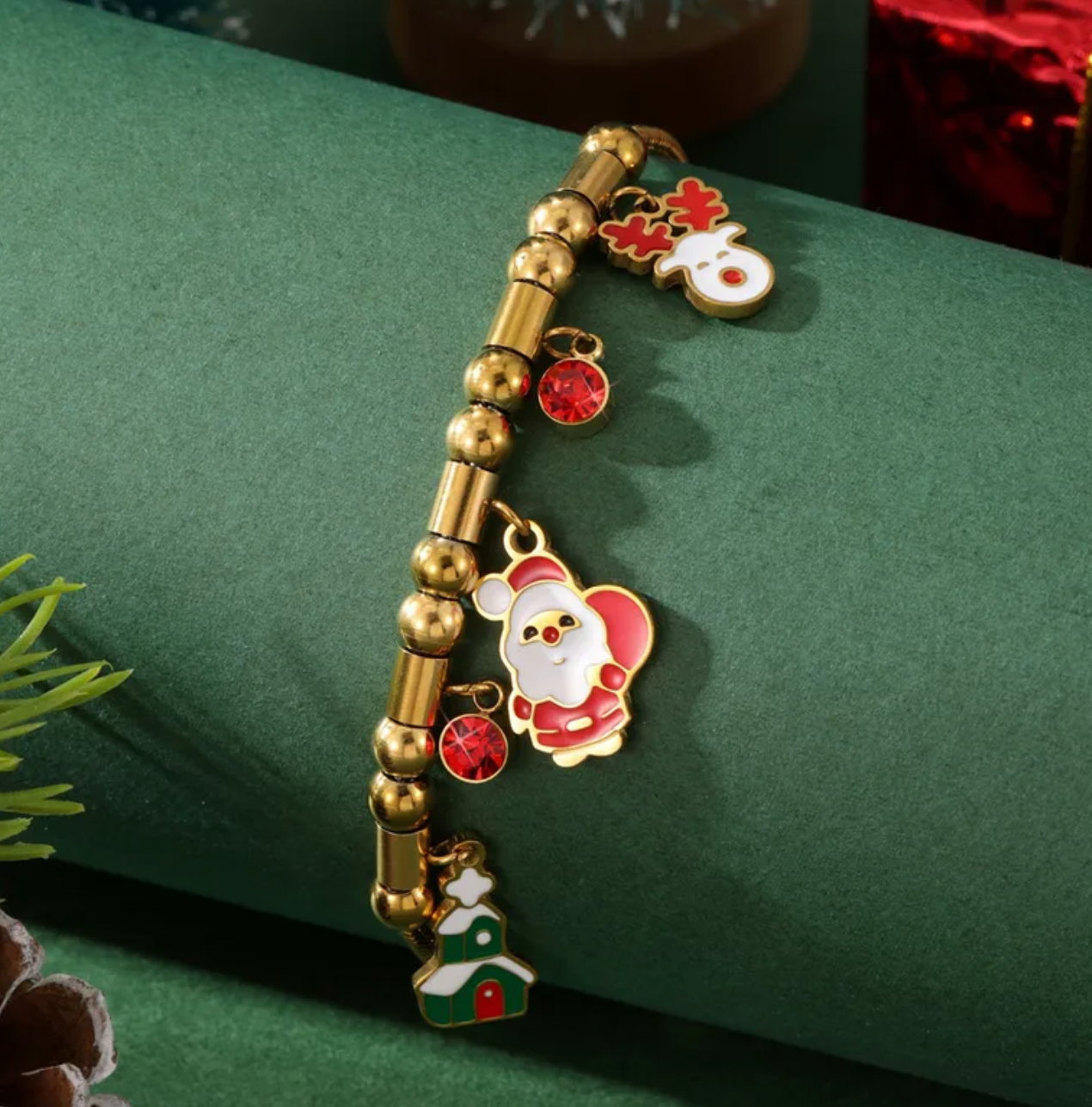 Christmas Tree Stainless Steel Stretch Bracelet