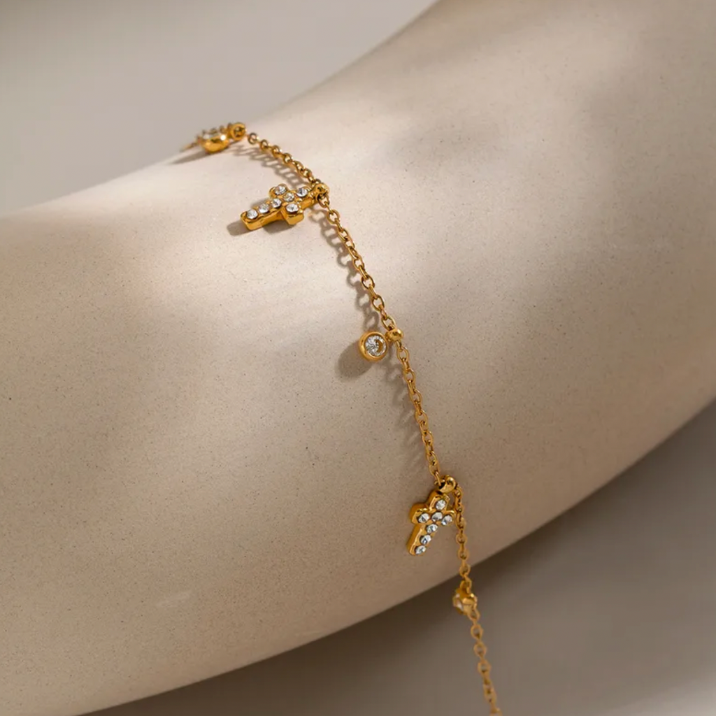 Cross Rhinestone 304 Stainless Steel Bracelet for Women